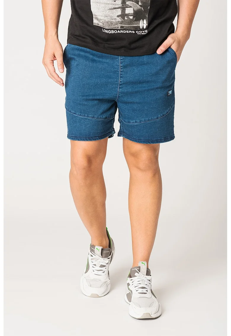 Bermude de denim cu talie medie, Albastru inchis
