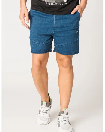 Bermude de denim cu talie medie, Albastru inchis