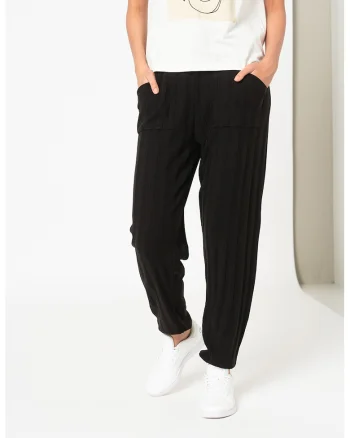 Pantaloni striati cu talie elastica New Tessa, Negru