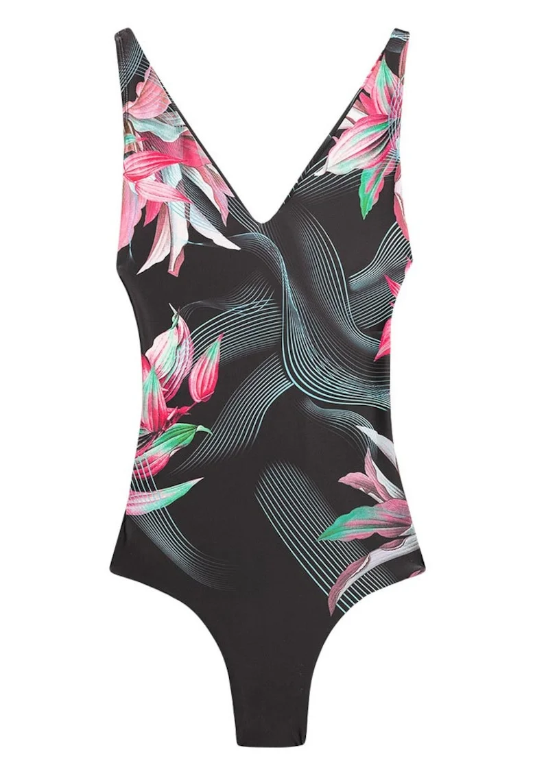 Costum de baie dama  unic, decolteu in V, multicolor, material elastic