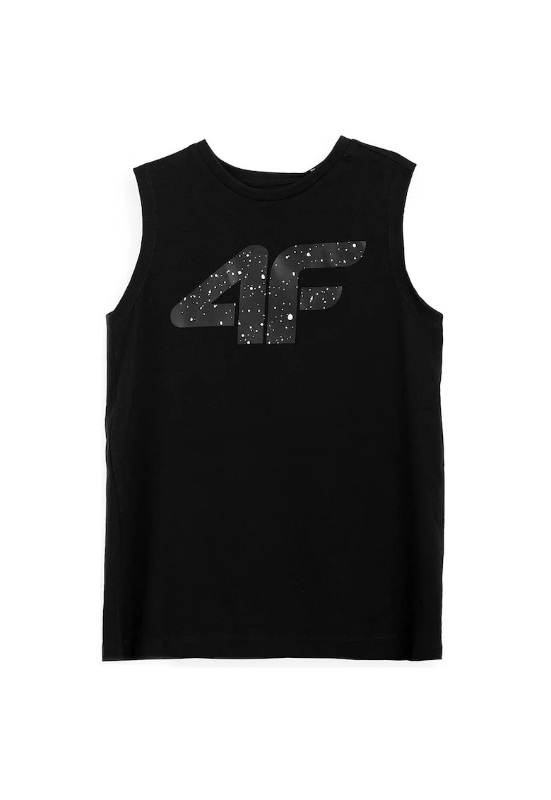 Tricou copii  decolteu rotund, logo mare, negru, bumbac,