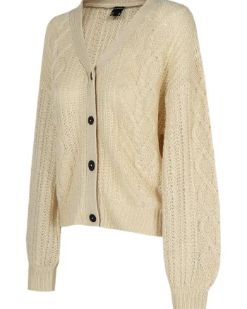 Cardigan dama  croiala confortabila, maneci largi, acril, crem