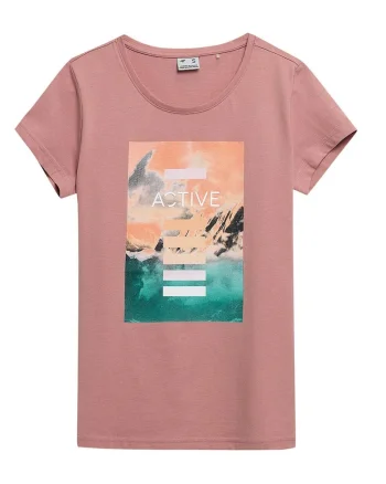 Tricou dama  maneca scurta, imprimeu, bumbac, roz