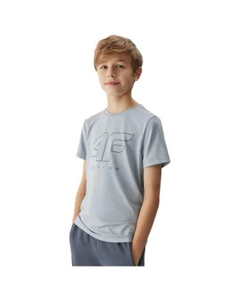 Tricou copii  gri, poliester, croiala regulata, decolteu rotund,