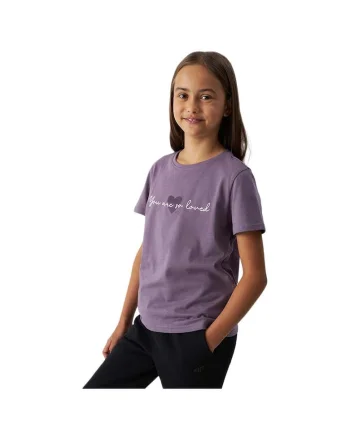 Tricou copii  bumbac, violet, maneca scurta, 4FJWAW24TTSHF1545