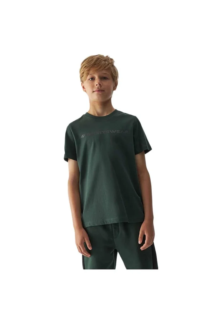 Tricou copii  verde, bumbac, croiala regulata, decolteu rotund, 4FJWAW24TTSHM1552