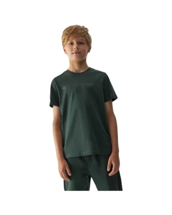 Tricou copii  verde, bumbac, croiala regulata, decolteu rotund, 4FJWAW24TTSHM1552