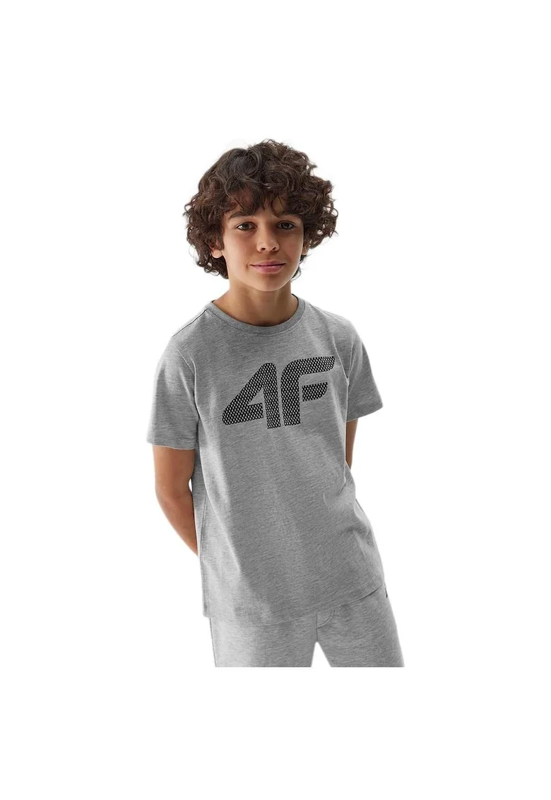 Tricou copii  gri, bumbac, croiala regulata, decolteu rotund, 4FJWSS24TTSHM1115