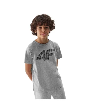 Tricou copii  gri, bumbac, croiala regulata, decolteu rotund, 4FJWSS24TTSHM1115