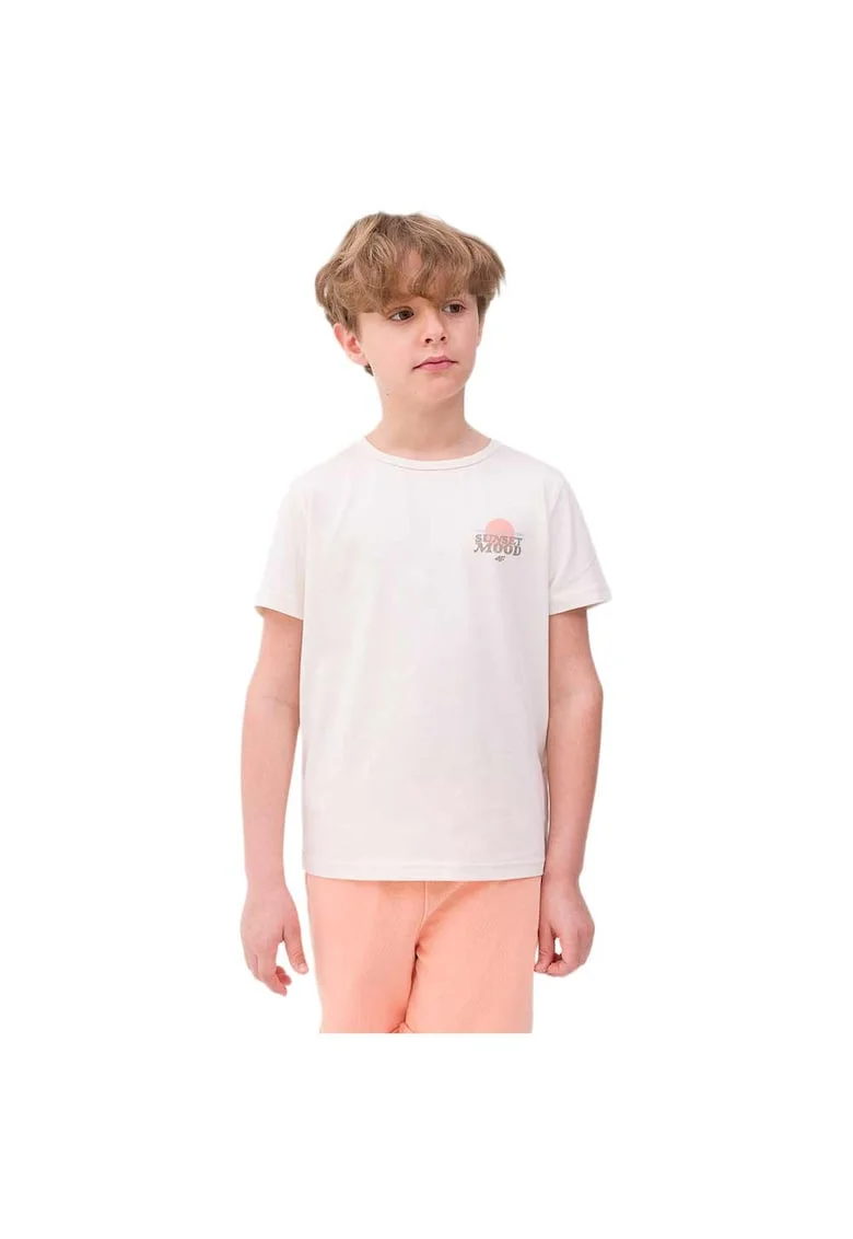 Tricou copii  croiala regulata, decolteu rotund, alb, bumbac, 4FJWSS24TTSHM1136