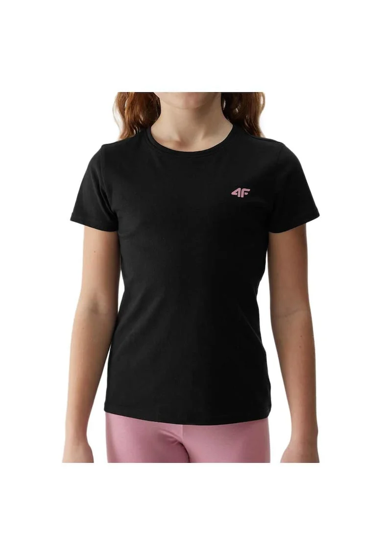 Tricou copii  croiala regulata, decolteu rotund, negru, bumbac, 4FJWSS24TTSHF1110