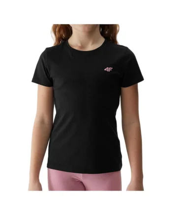 Tricou copii  croiala regulata, decolteu rotund, negru, bumbac, 4FJWSS24TTSHF1110