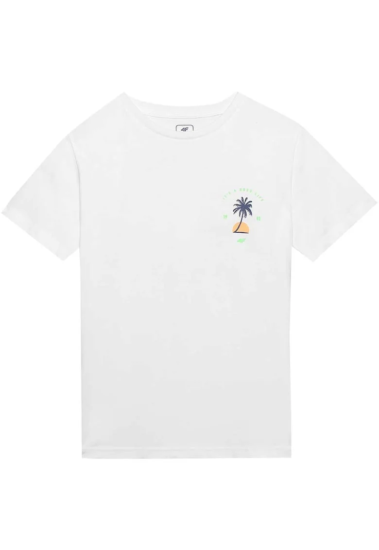 Tricou copii  croiala regulata, decolteu rotund, alb, bumbac, 4FJWSS24TTSHM1130
