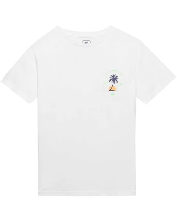 Tricou copii  croiala regulata, decolteu rotund, alb, bumbac, 4FJWSS24TTSHM1130