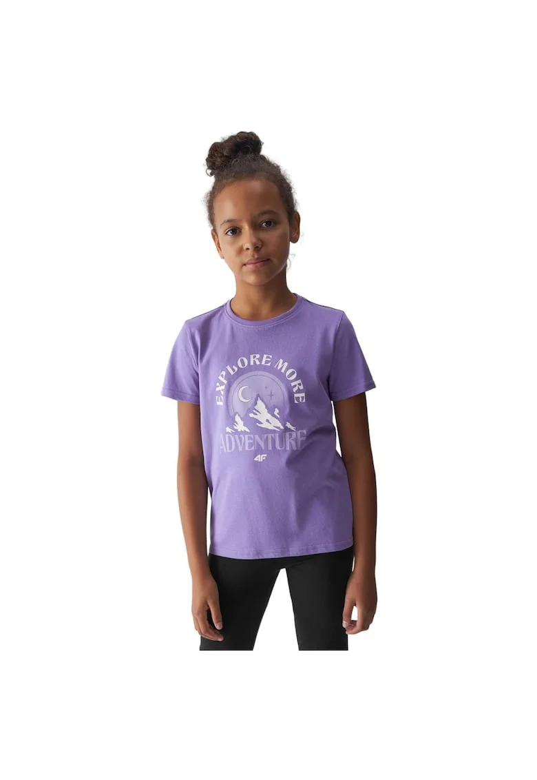 Tricou copii  violet, bumbac, pentru fete, maneca scurta, 4FJWAW24TTSHF1548