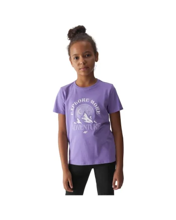Tricou copii  violet, bumbac, pentru fete, maneca scurta, 4FJWAW24TTSHF1548