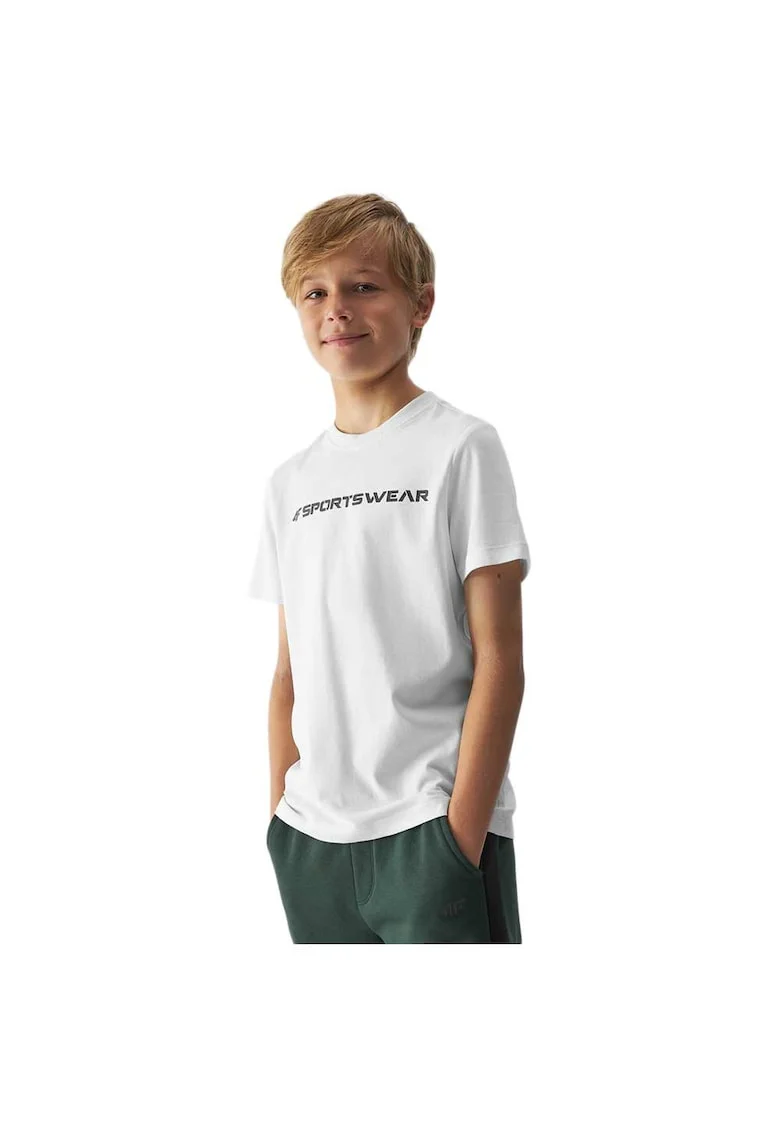 Tricou copii  bumbac, alb, croiala regulata, decolteu rotund, 4FJWAW24TTSHM1552