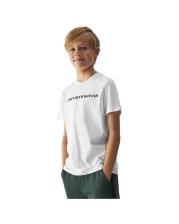 Tricou copii  bumbac, alb, croiala regulata, decolteu rotund, 4FJWAW24TTSHM1552