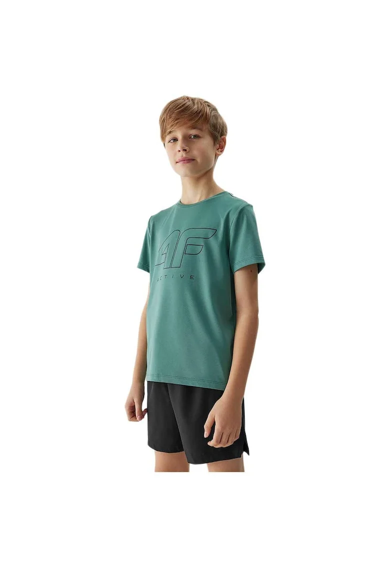Tricou copii  croiala regulata, decolteu rotund, verde, poliester, 4FJWSS24TFTSM691