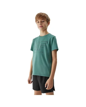 Tricou copii  croiala regulata, decolteu rotund, verde, poliester, 4FJWSS24TFTSM691
