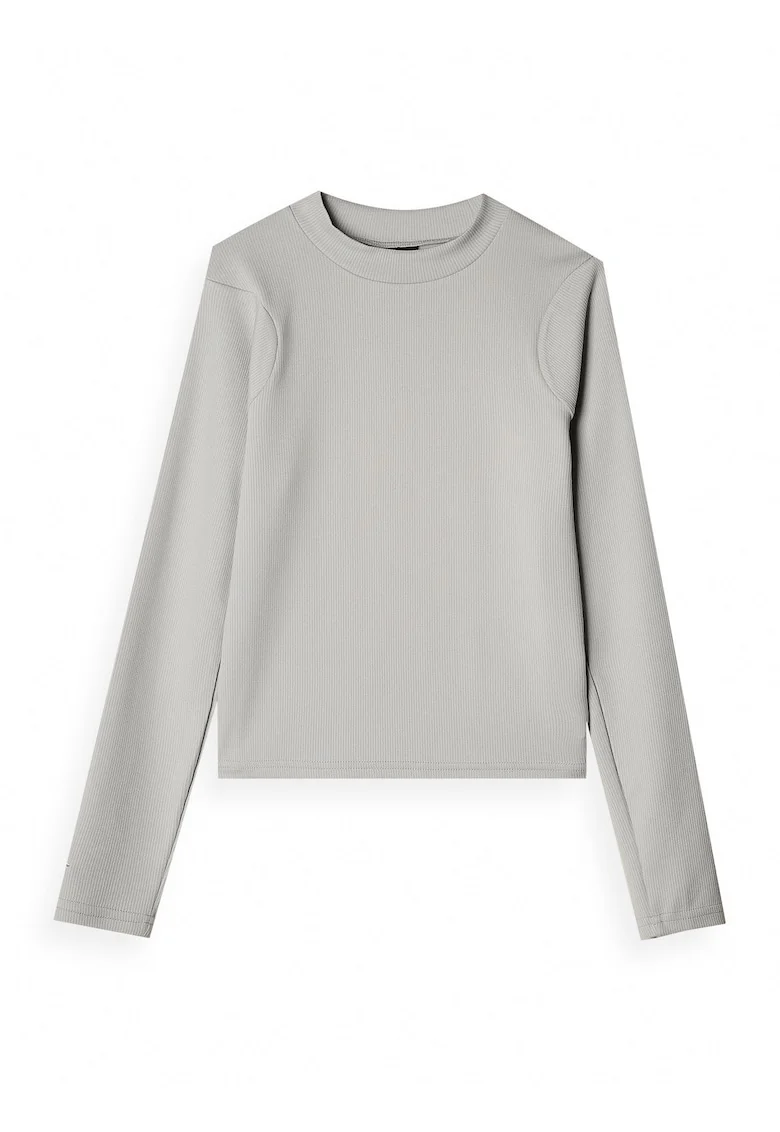 Bluza Dama Longsleeve Cropped Slim Gri  Sportstyle, Material Sintetic cu Modal, Toamna/Iarna XS-XXL 250gsm