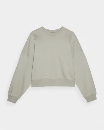 Hanorac dama  oversized, masliniu, bumbac/poliester, fara gluga, fara fermoar