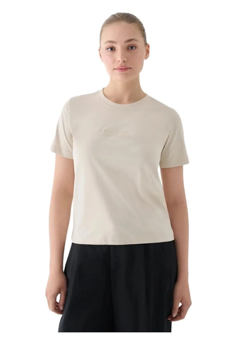 Tricou dama  design discret, bumbac, jersey tricotat, bej