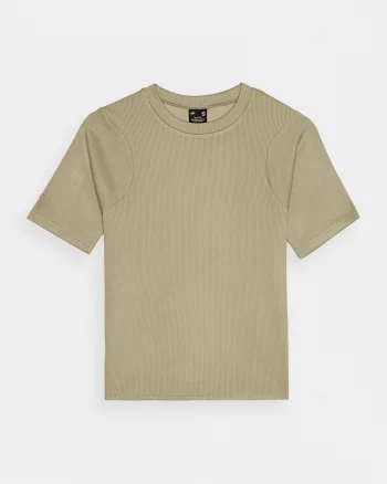 Tricou dama  slim fit, kaki, material sintetic