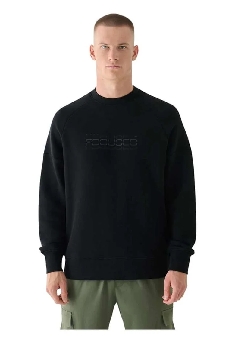 Bluza barbati  bumbac, cu garnituri la mansete si baza, negru