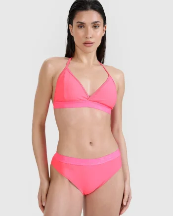 Top bikini  roz, design clasic, cupe detasabile, sintetic