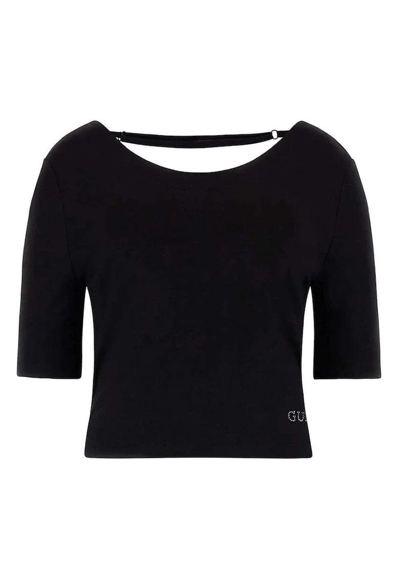 Tricou dama  cu maneca scurta, spate rotund, bumbac/poliester, negru,