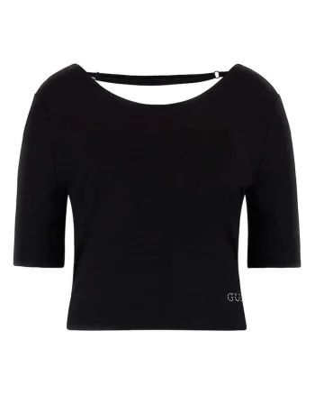 Tricou dama  cu maneca scurta, spate rotund, bumbac/poliester, negru,