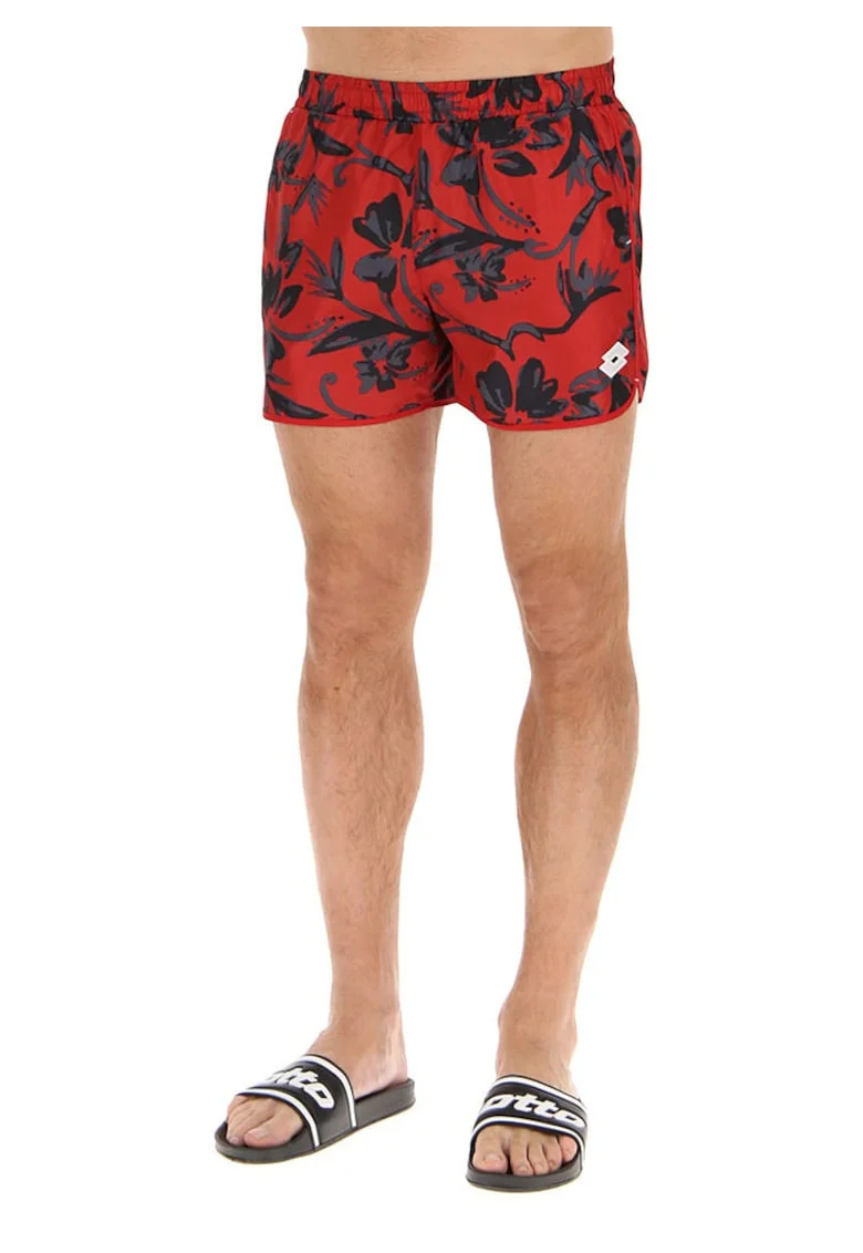 Costum de baie scurt pentru barbati,  rosu, material usor, talie elastica cu snur
