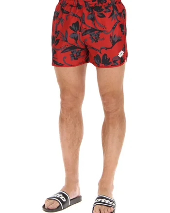 Costum de baie scurt pentru barbati,  rosu, material usor, talie elastica cu snur