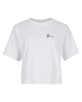 Tricou dama  Global Fire Lily, croiala regulata, imprimeu, Bumbac/Lyocell, Alb