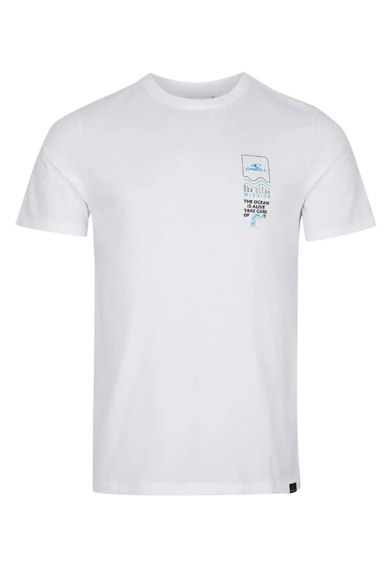 Tricou barbati  croiala regulata, imprimeu, alb, bumbac