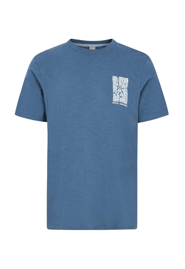 Tricou  bumbac, albastru, croiala regulata, decolteu rotund