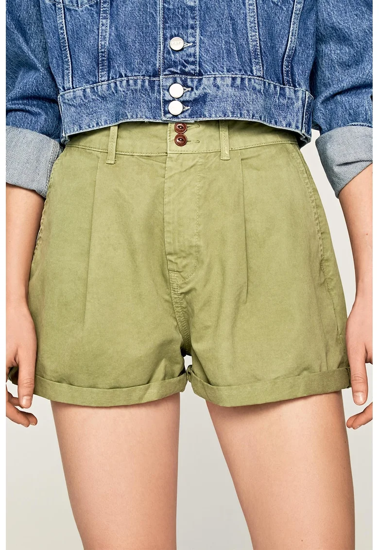 Pantaloni chino scurti cu talie inalta Mamba, Verde sparanghel