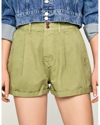 Pantaloni chino scurti cu talie inalta Mamba, Verde sparanghel