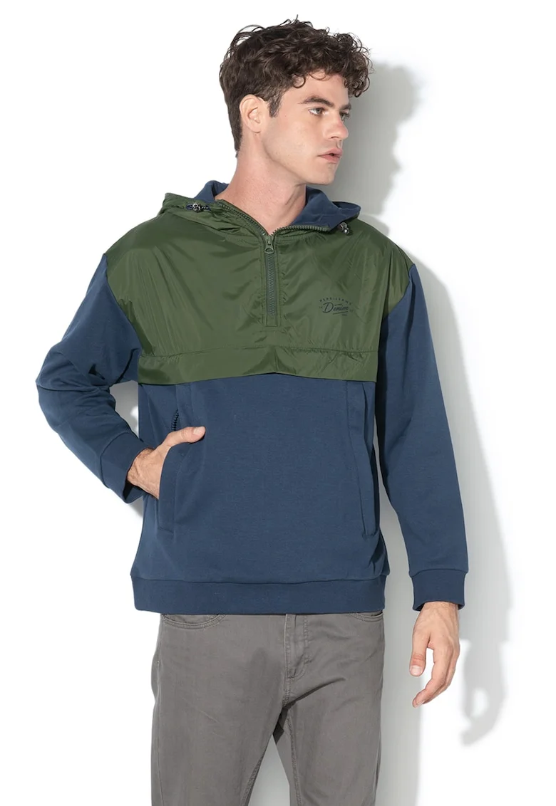 Hanorac lejer, cu segment contrastant Lyle, Verde/Albastru