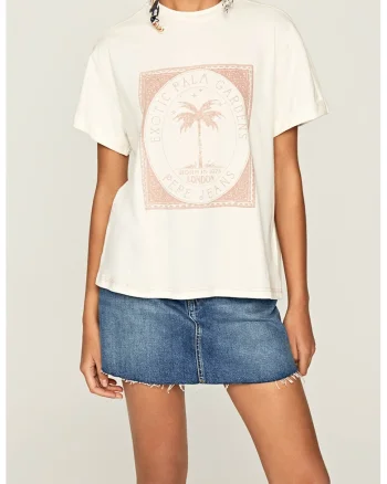 Tricou lejer cu imprimeu grafic, Alb murdar