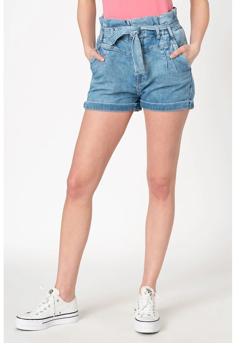 Pantaloni scurti din denim cu talie inalta Phoebe, Albastru deschis