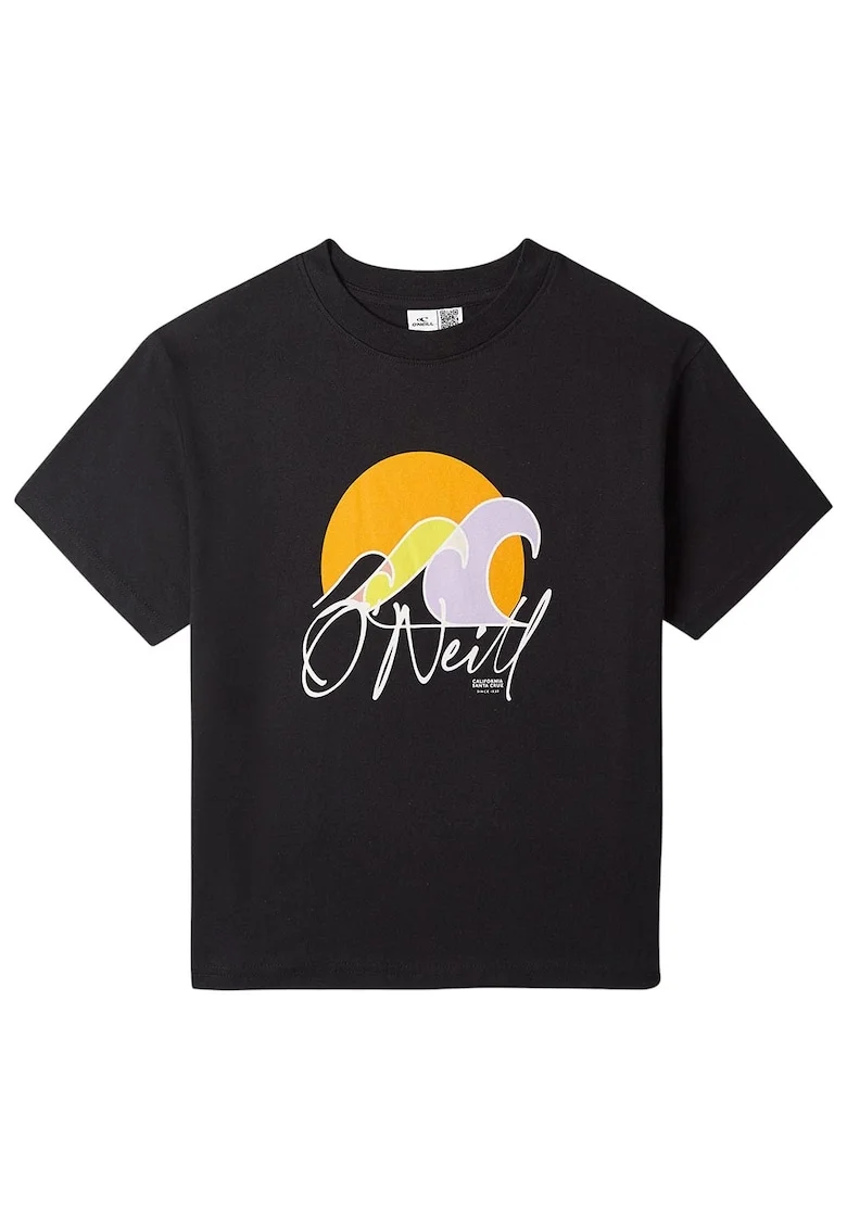 Tricou copii  imprimeu frontal, decolteu rotund, negru, bumbac