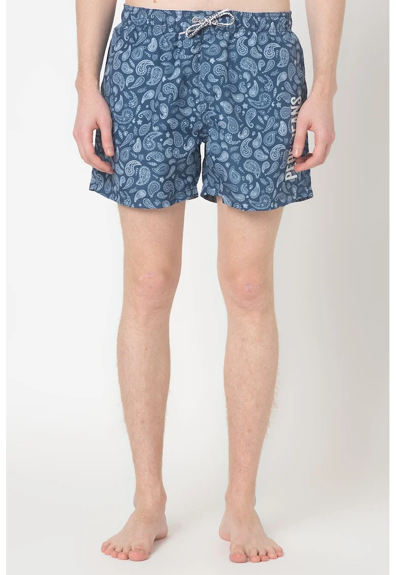 Pantaloni scurti de baie cu model paisley Hugo, Alb/Bleumarin