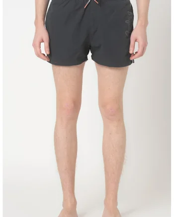 Pantaloni scurti de baie cu talie ajustabila New Brian, Alb/Gri carbune