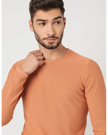 Bluza slim fit cu decolteu rotund, Portocaliu persan