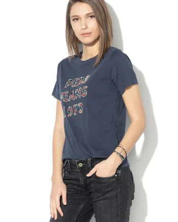 Tricou cu aplicatie logo din margele Marnie, Albastru