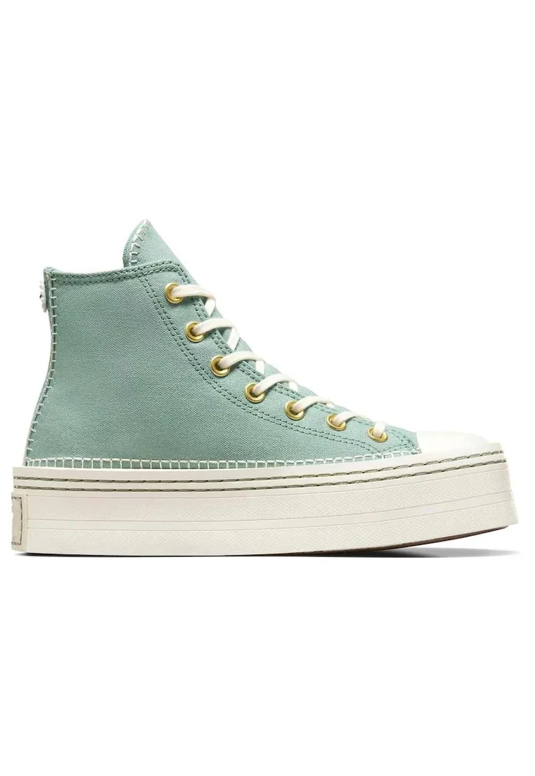 Tenisi dama  Chuck Taylor All Star Modern Lift, cusaturi contrastante, panza, verde
