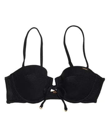 Top de bikini Superdry, cupe detasabile, negru, material texturat,
