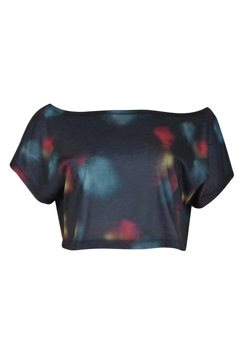 Tricou scurt dama  imprimeu integral, croiala lejera, poliester, multicolor